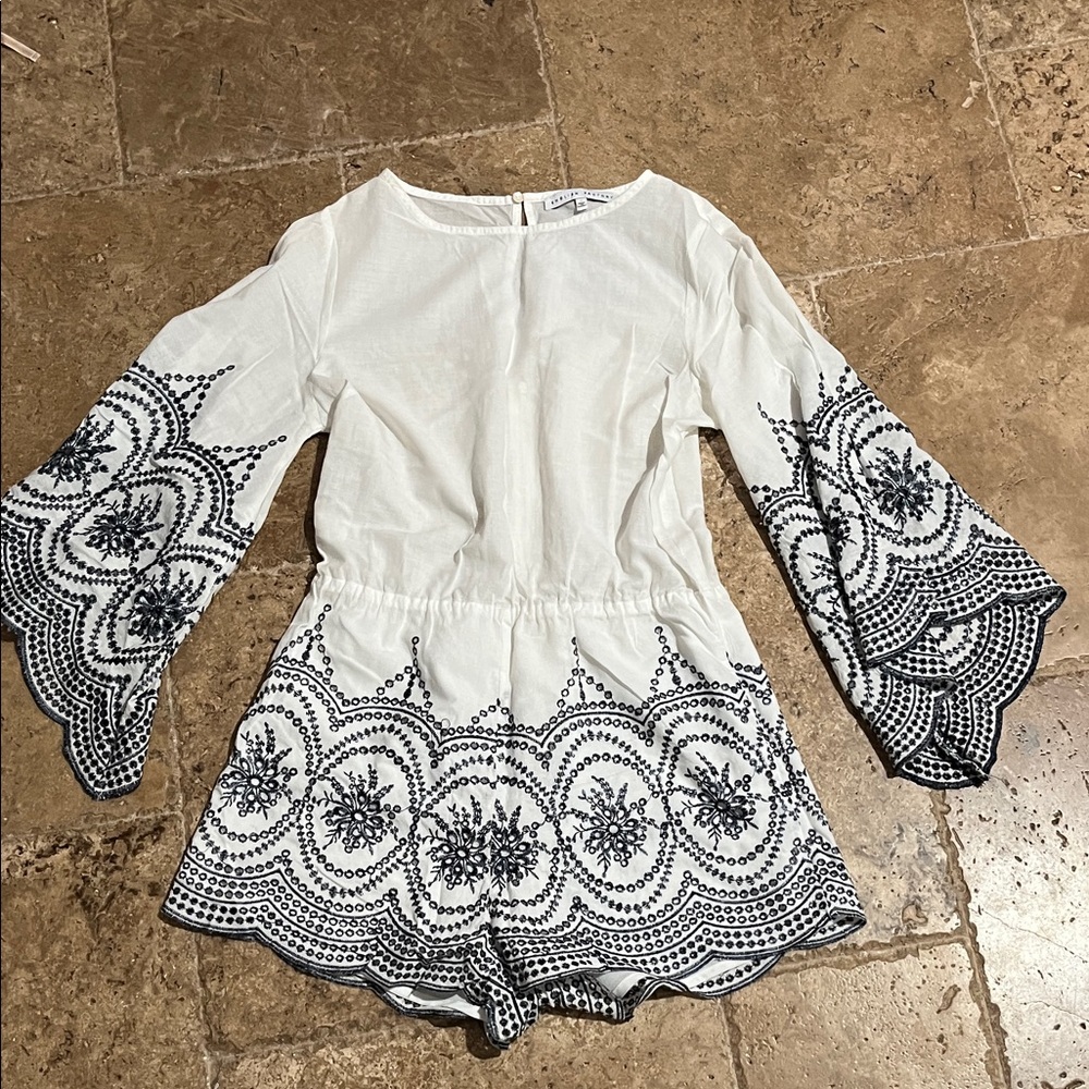 English Factory White and Black Embroidered Romper